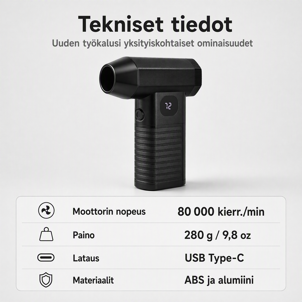 💨 Langaton nopea turbo-puhallin ulkoalueiden siivoukseen