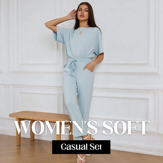 🌸 Uusi saapuminen - 50% ALE 💖 Naisten pehmeä ja rento top & housut -setti