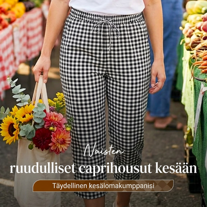 Naisten kesäiset ruudulliset caprihousu