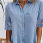 🎁Rajoitettu aika -50% ALENNUS⏳Sininen Yksivärinen Kauluspuseron Pitsireunuksinen Denim Minimekko