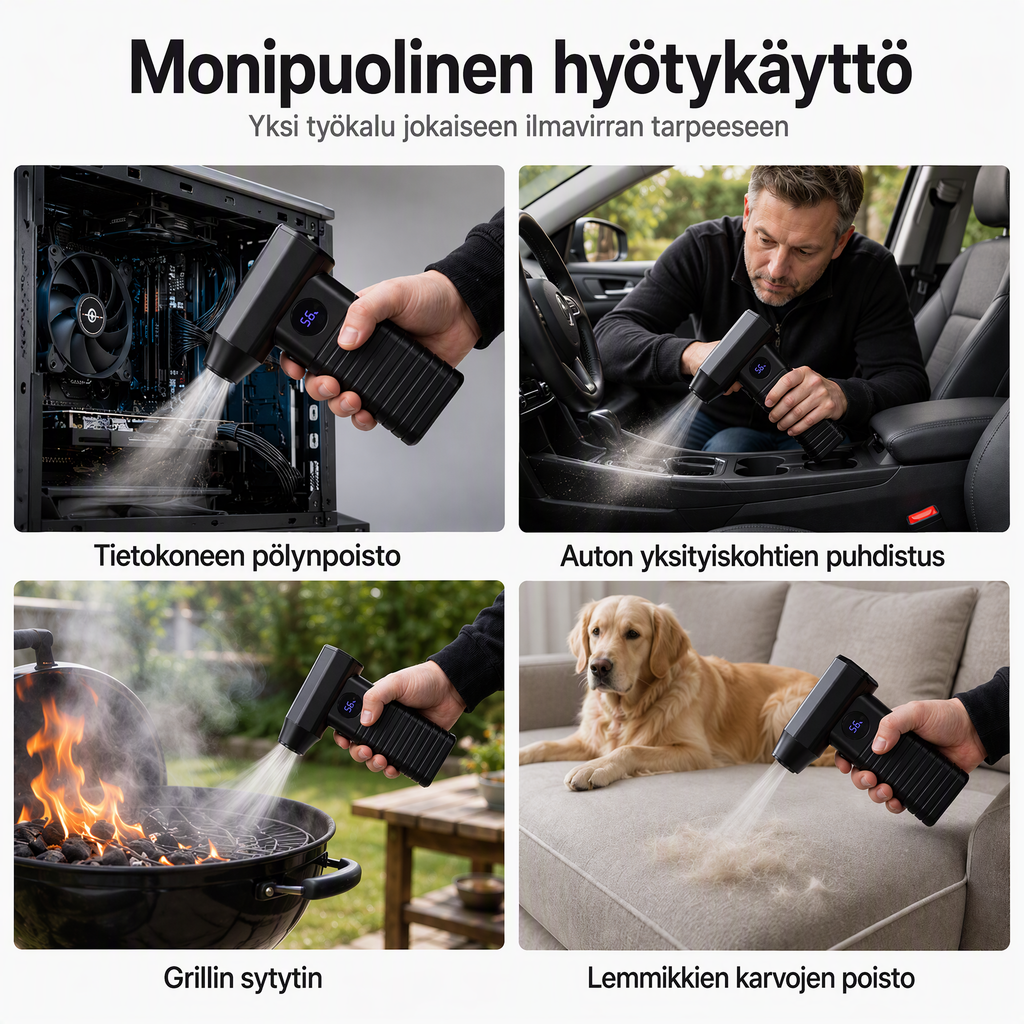💨 Langaton nopea turbo-puhallin ulkoalueiden siivoukseen