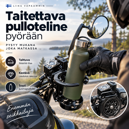 Taitettava pulloteline pyörään – helppo kiinnittää ja taittaa kasaan tarvittaessa!