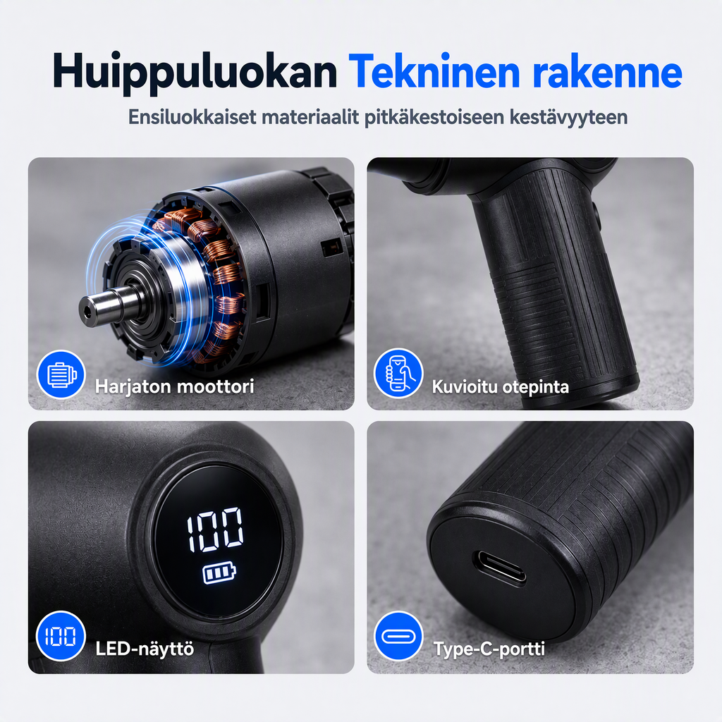 💨 Langaton nopea turbo-puhallin ulkoalueiden siivoukseen