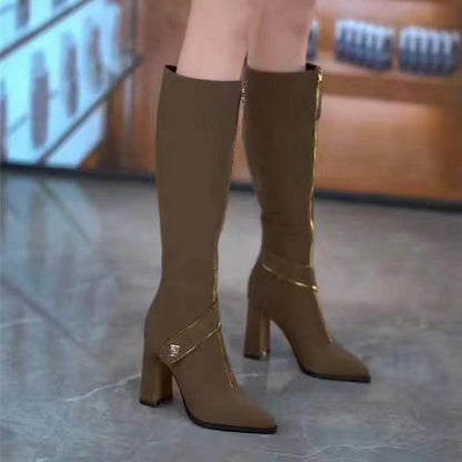 🔥Teräväkärkinen kärki Chunky Heel Knee High Boots