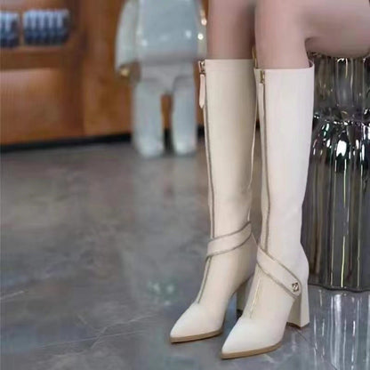 🔥Teräväkärkinen kärki Chunky Heel Knee High Boots