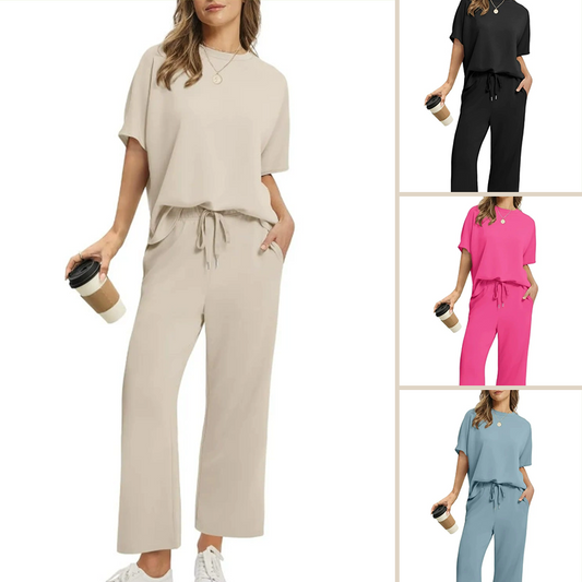 🌸 Uutuus -50% ALENNUS 💖 Naisten pehmeä casual-puku ja housut -setti