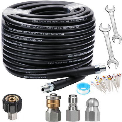 💦 50% ALE VÄLITTÖMESTI! 🚿 5800PSI Viemärijäähdytysjärjestelmä - Korkeapaineisuuttin ja letku tukoksille/putkille, yhteensopuse useimpien painepesureiden kanssa 🔧📦