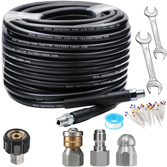 💦 50% ALE VÄLITTÖMESTI! 🚿 5800PSI Viemärijäähdytysjärjestelmä - Korkeapaineisuuttin ja letku tukoksille/putkille, yhteensopuse useimpien painepesureiden kanssa 🔧📦