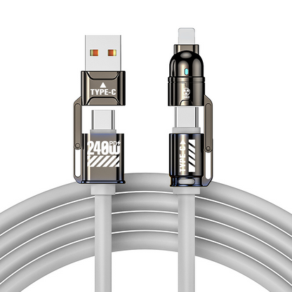 🔌-50% NYT! Tehokas 4-in-1-pikalatausjohto, 240W PD -moniliitäntälatausjohto, USB-A/USB-C–Type-C/Lightning, yleispikalatausjohto puhelimille ja kannettaville tietokoneille
