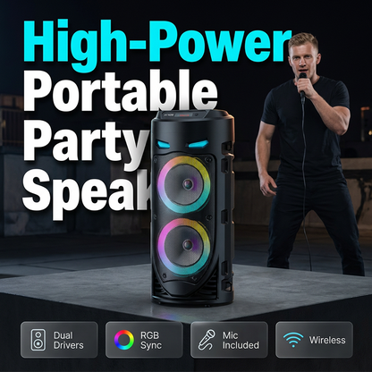 🥳2026 HITTIMYYNTI🥳💞🔊 -50%! Kannettava Bluetooth-kaiutin mikrofonilla – 16W kova ääni, RGB-valot ja langallinen mikrofoni.
