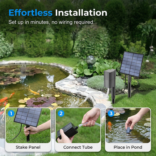 Yli 50 000 myytyä yksikköä! 💧🐟 Aurinkokäyttöinen lammen ilmastin ilmapumpulla.