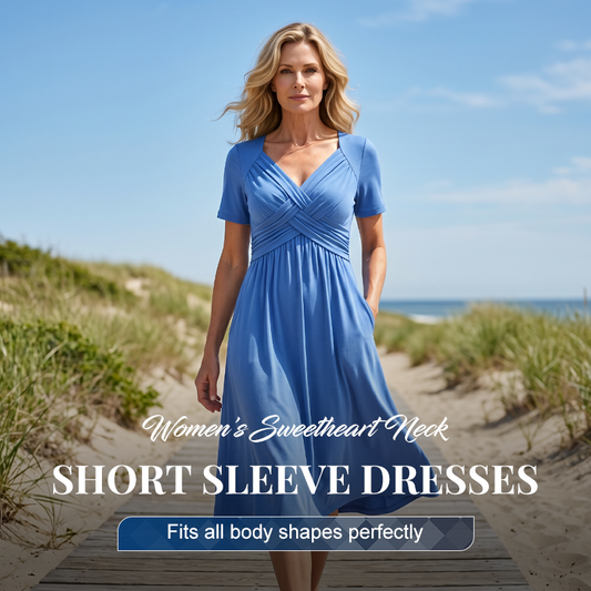 👗💙 50% ALENNUS TÄNÄÄN! ✨ Naisten V-pääntie lyhythihainen pitkä mekko 🌸 Tyylikäs väljä istuvuus, mukava kangas ja vaivaton arkitrendi