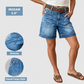 Naisten keski vyötärön Bermuda-denimshortsit taskuilla