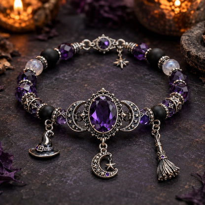 💜 Goottilaista purppuraa strassikoristeinen Halloween-ranneke