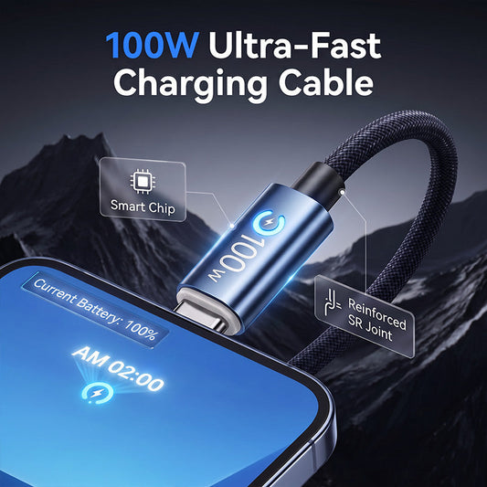 Lataa mikä tahansa laite heti! Ylilataukselta suojaava 100 W punottu kaapeli