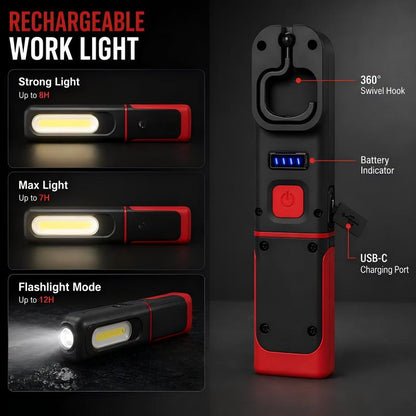 🔦 Ladattava COB LED -työvalo – Magneettinen alusta & 360° kierto