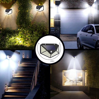 🌙💡 140 LEDin aurinkokäyttöinen seinävalaisin – 120° liiketunnistin, IP65-suojaus ja automaattinen valaistus pihalle ja mökille ☀️