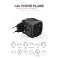 Universaali matkapistokeadapteri, jossa on 4 USB-porttia