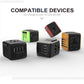 Universaali matkapistokeadapteri, jossa on 4 USB-porttia